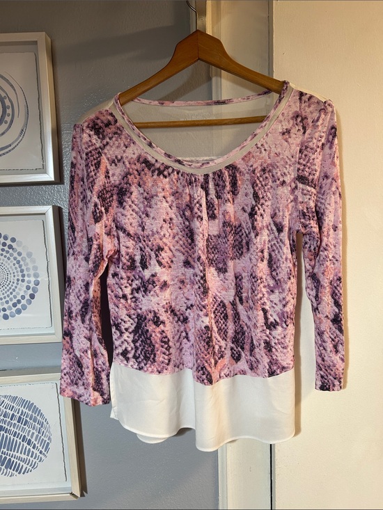 Calvin Klein Tops - Calvin Klein Women’s Pink Patterned 3/4 Length Sleeve Layered-Hem Top Side M